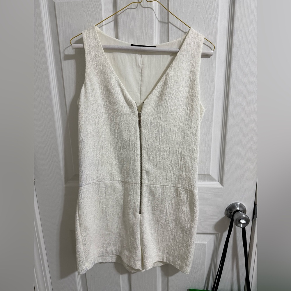 Zara White Sleeveless Textured Jumpsuit